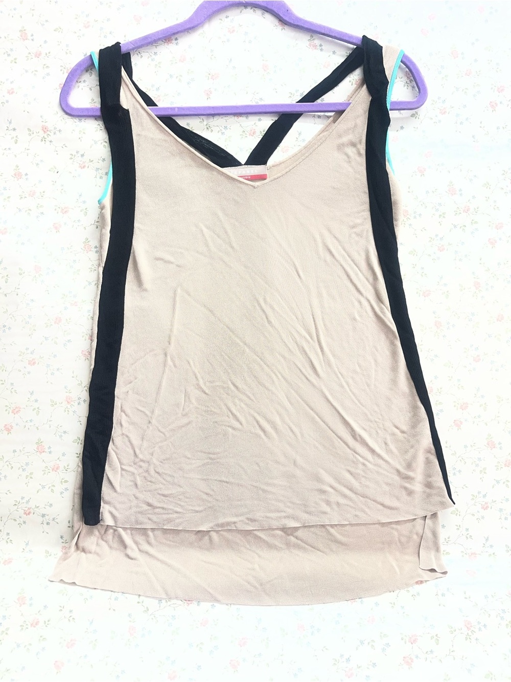 Stefanel Beige Tank Top with Black Side Panel size S